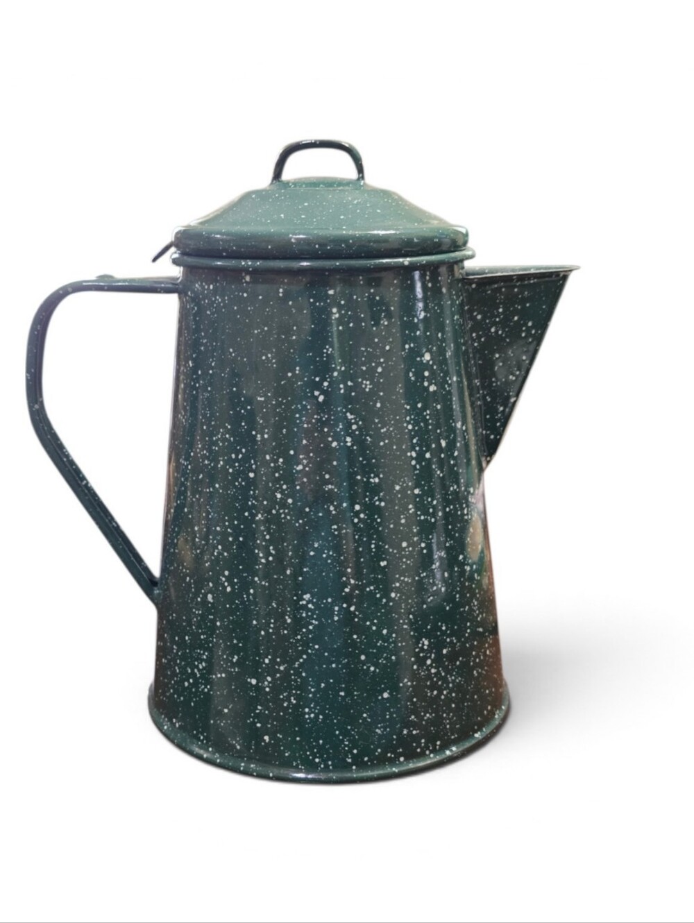 Green Speckled Enamel Coffee Pot - Classic Kitchen Pitcher